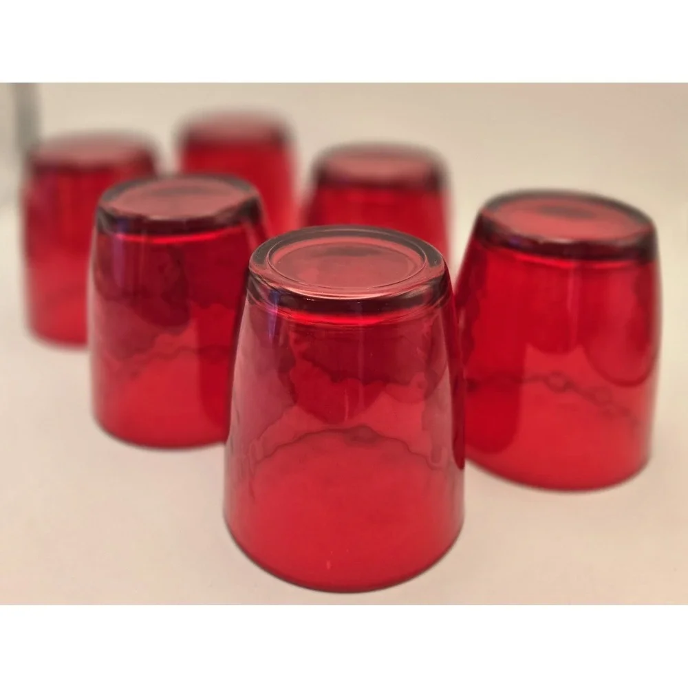 Ruby Red Tumblers Set Of 6 Waved Rib Pattern Unmarked